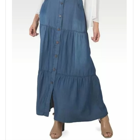 NEW Standards and Practices Hannah Denim Tencel Maxi Peasant Skirt Sz 29 NWT $84 - Picture 3 of 10